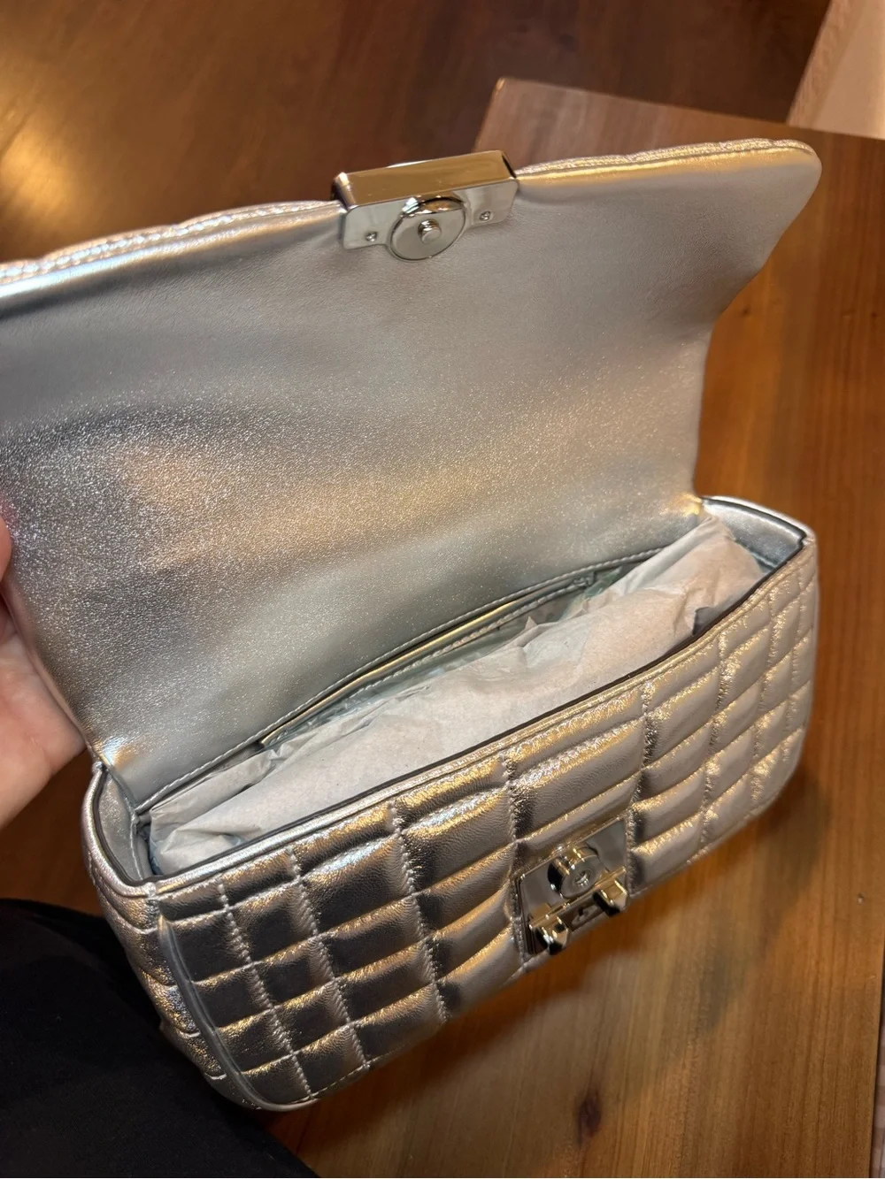 Michael Kors Silver Quilted Tribeca Shoulder Bag
